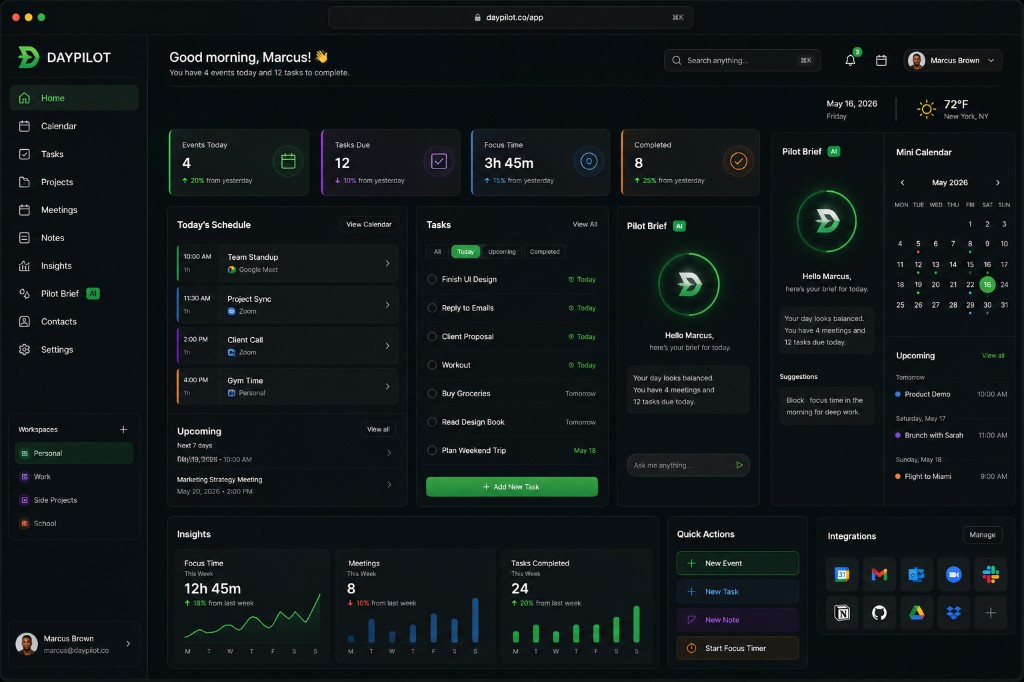 DayPilot dashboard preview